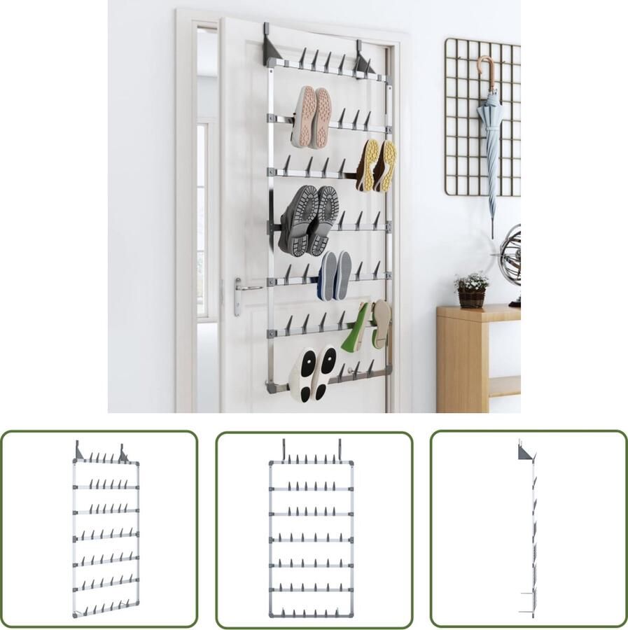 The Living Store Hangend Schoenenrek 7 rijen 66 x 13 x 139 cm Aluminium Ruimtebesparend Hangend Schoenenrek Schoenen Organisatie Schoenen Kast Aluminium Schoenenrek Ruimtebesparing - Foto 2