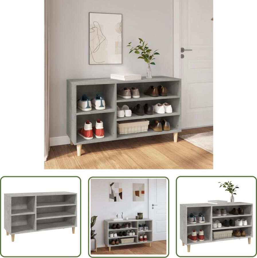 The Living Store Schoenenkast Betongrijs 102 x 36 x 60 cm Stabiel Ruimtebesparend Schoenenkast Schoenen Organisatie Betongrijs Houten Schoenenkast Ruime Schoenenkast - Foto 2