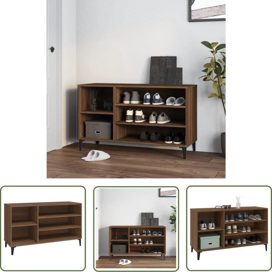 The Living Store Schoenenkast Bruineiken 102 x 36 x 60 cm Stevig materiaal Schoenenkast Schoenen Organisatie Houten Schoenenkast Bruine Schoenenkast Entree Kast - Foto 3