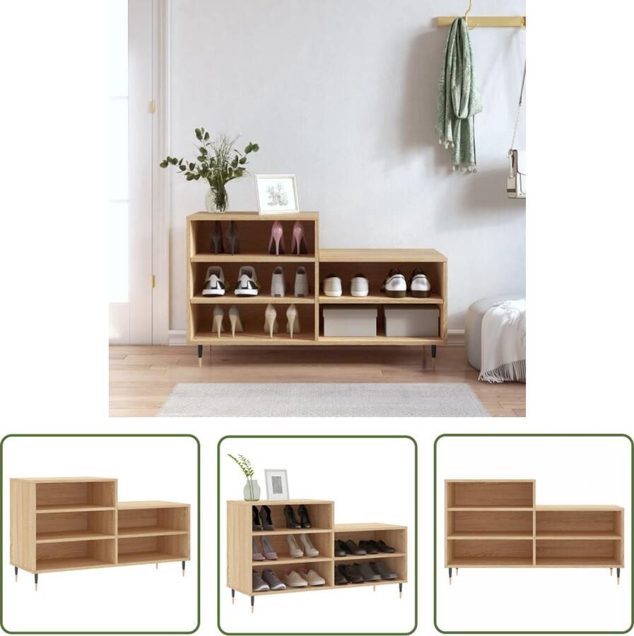 The Living Store Schoenenkast Sonoma Eiken 102x36x60cm Duurzaam bewerkt hout en metaal Schoenenkast Schoenen Organisatie Houten Schoenenkast Eiken Schoenenkast Vintage Schoenenkast