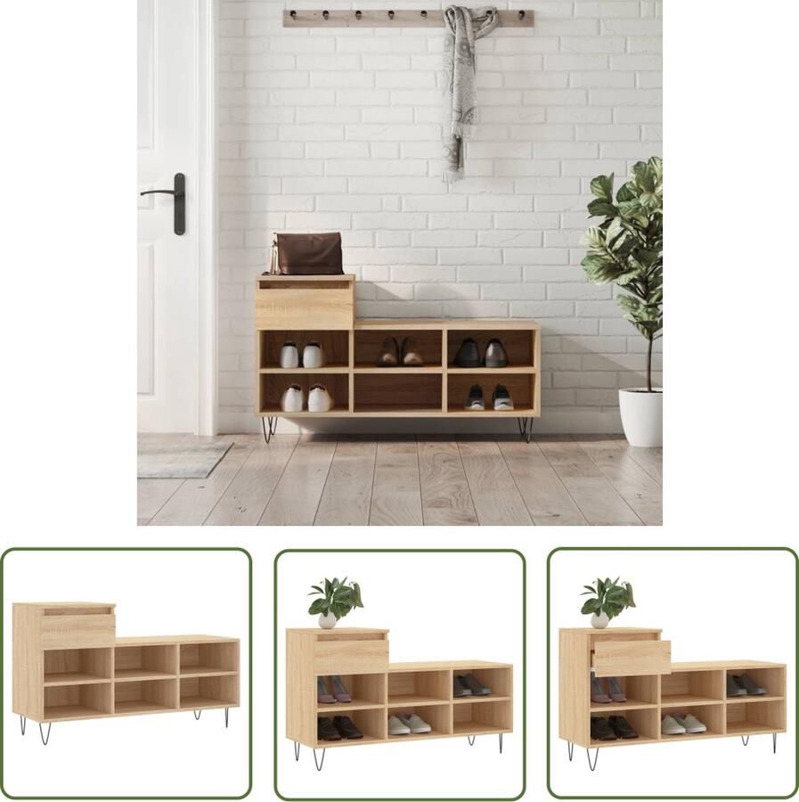 The Living Store Schoenenkast 102x36x60 cm bewerkt hout sonoma eikenkleurig Schoenenkast Schoenen Organisatie Houten Schoenenkast Eikenschoenenkast Bergruimte