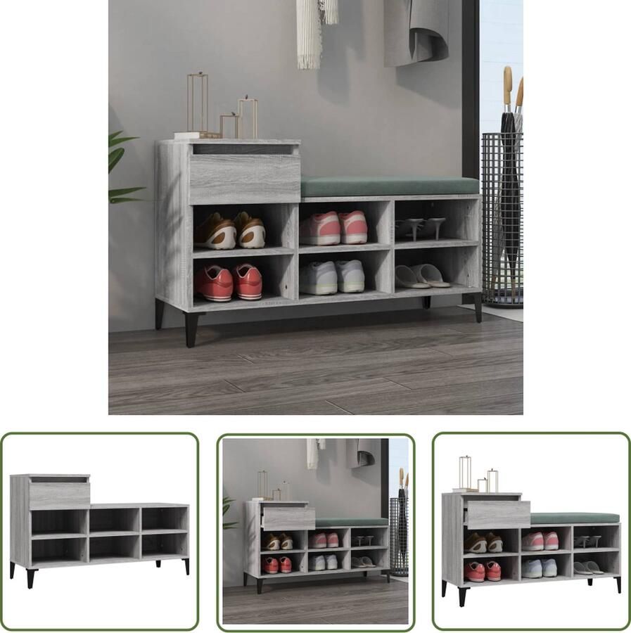 The Living Store Schoenenkast Grijs Sonoma Eiken 102 x 36 x 60 cm Duurzaam materiaal Schoenenkast Schoenen Organisatie Shoe Storage Houten Schoenenkast Grijze Schoenenkast - Foto 4