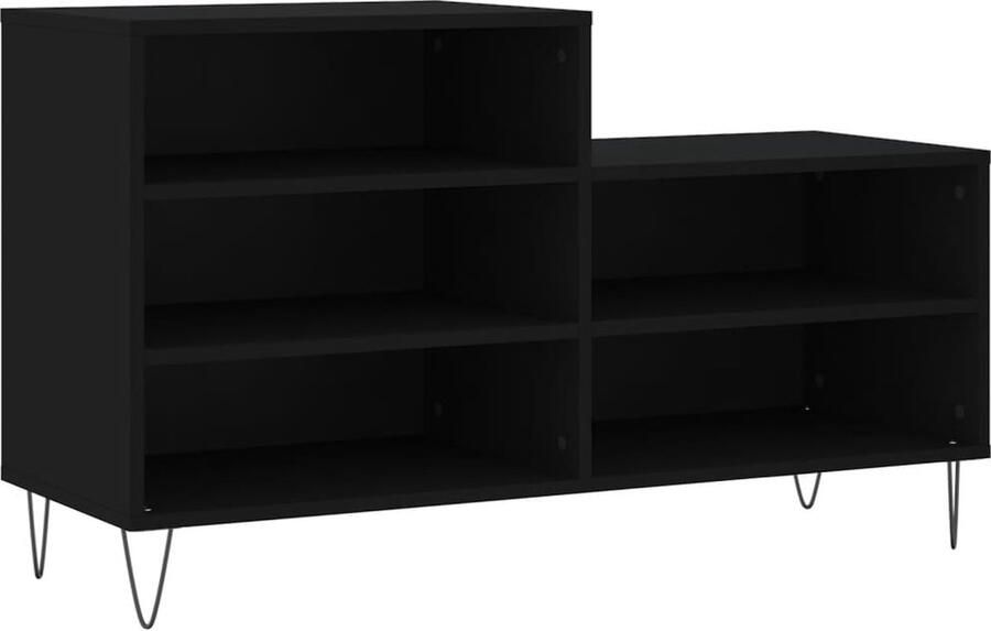 The Living Store Schoenenkast Zwart 102 x 36 x 60 cm Duurzaam bewerkt hout Voldoende opbergruimte Stevig blad Metalen poten Schoenenkast Schoenen Organisatie Kasten Opslagruimte Houten Kast