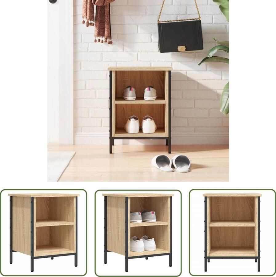 The Living Store Schoenenkast Sonoma Eiken 38 x 35 x 50 cm Duurzaam hout staal Schoenenkast Schoenen Organisatie Schoenuitleg Kast Houten Kast - Foto 2