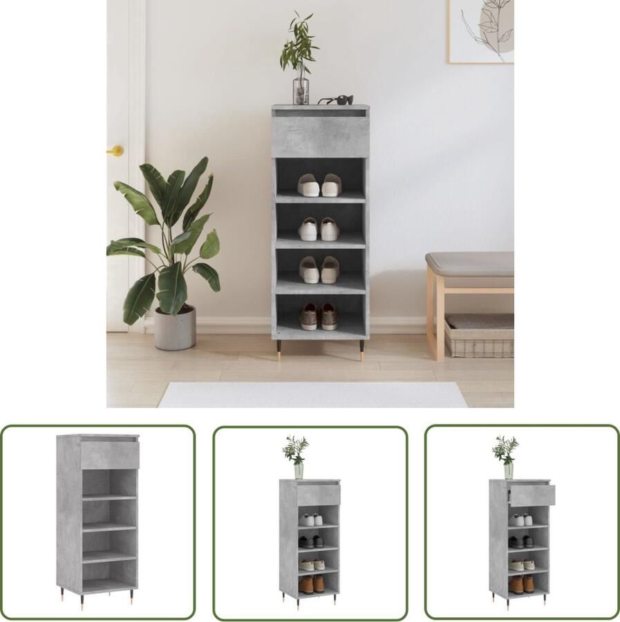 The Living Store Schoenenkast Betongrijs 40 x 36 x 105cm Duurzaam Opbergruimte Schoenenkast Schoenen Organisatie Betongrijs Houten Kast Opslagruimte