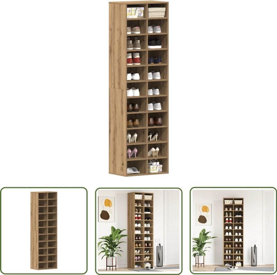 VidaXL Schoenenkast 54x34x183 cm spaanplaat ambachtelijk eikenkleurig Schoenenkast Schoenen Organisatie Houten Schoenenkast Ambachtelijk Eiken Bergruimte