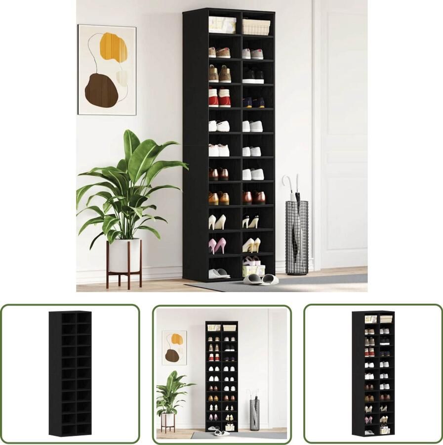 VidaXL Schoenenkast 54x34x183 cm spaanplaat zwart eikenkleurig Schoenenkast Schoenen Organisatie Houten Schoenenkast Spaanplaat Schoenenkast Zwarte Schoenenkast