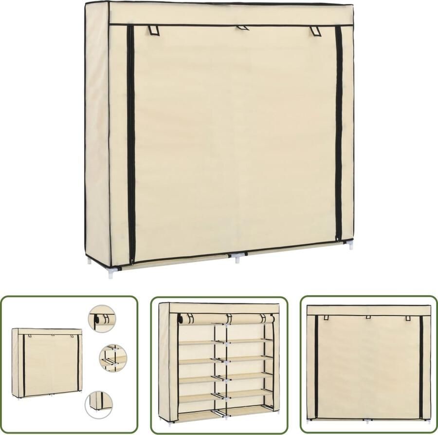 The Living Store Schoenenkast 5 Schappen 115 x 28 x 110 cm Crème Ijzeren buis en nonwoven stof Schoenenkast Schoenen Organisatie Schoenen Opslag Stofhoes Kruipruimte - Foto 2