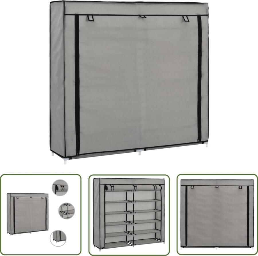 The Living Store Schoenenkast 5 schappen 115 x 28 x 110 cm Grijs IJzeren buis en nonwoven stof Schoenenkast Schoenen Organisatie Schoenen Opslag Shoe Storage Shoe Organizer - Foto 2
