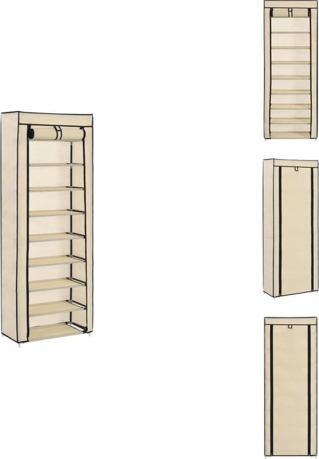 The Living Store Schoenenkast 8-laags Crème 57 x 29 x 162 cm Nonwoven stof Schoenenkast Schoenen Organisatie Schoenen Opslag Schoenuitlegers Creme Meubels - Foto 2
