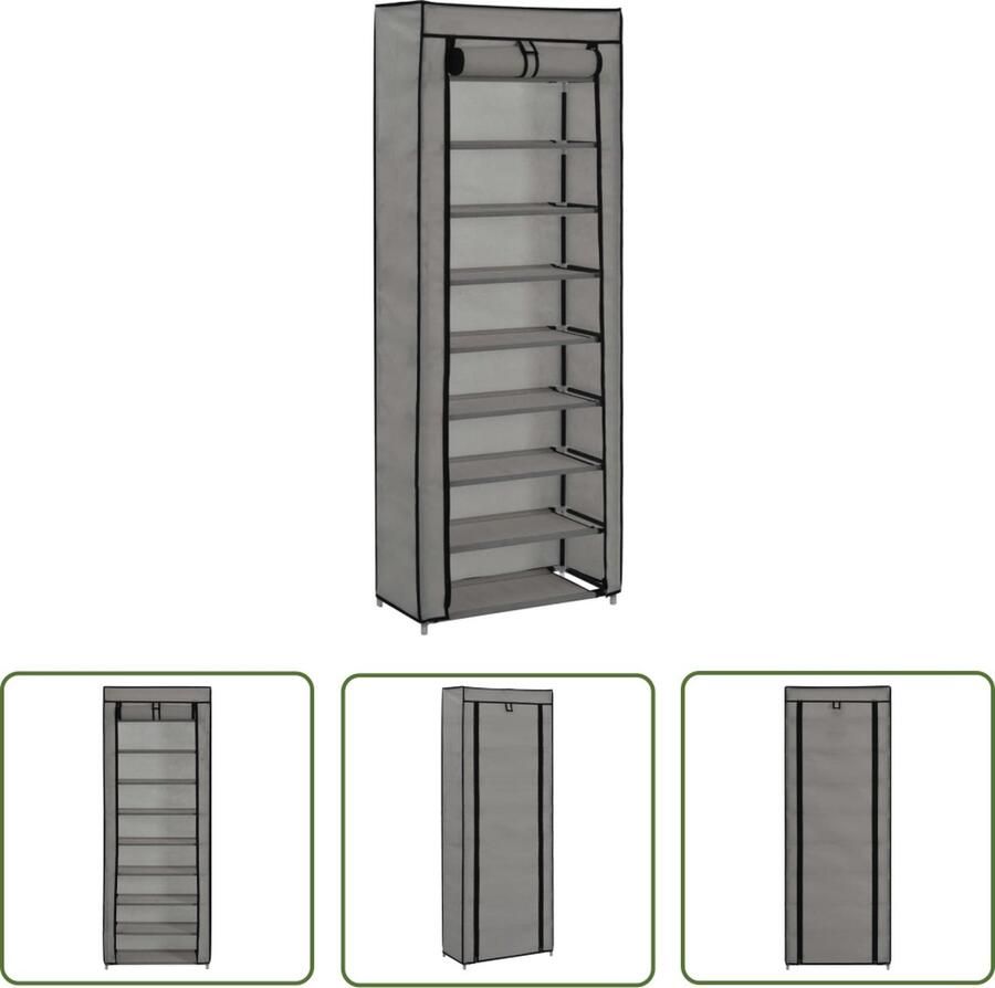 The Living Store Schoenenkast met hoes 57x29x162 cm stof grijs Schoenenkast Schoenen Organisatie Schoenen Opslag Grijs Meubilair Stoffige Schoeisel - Foto 2