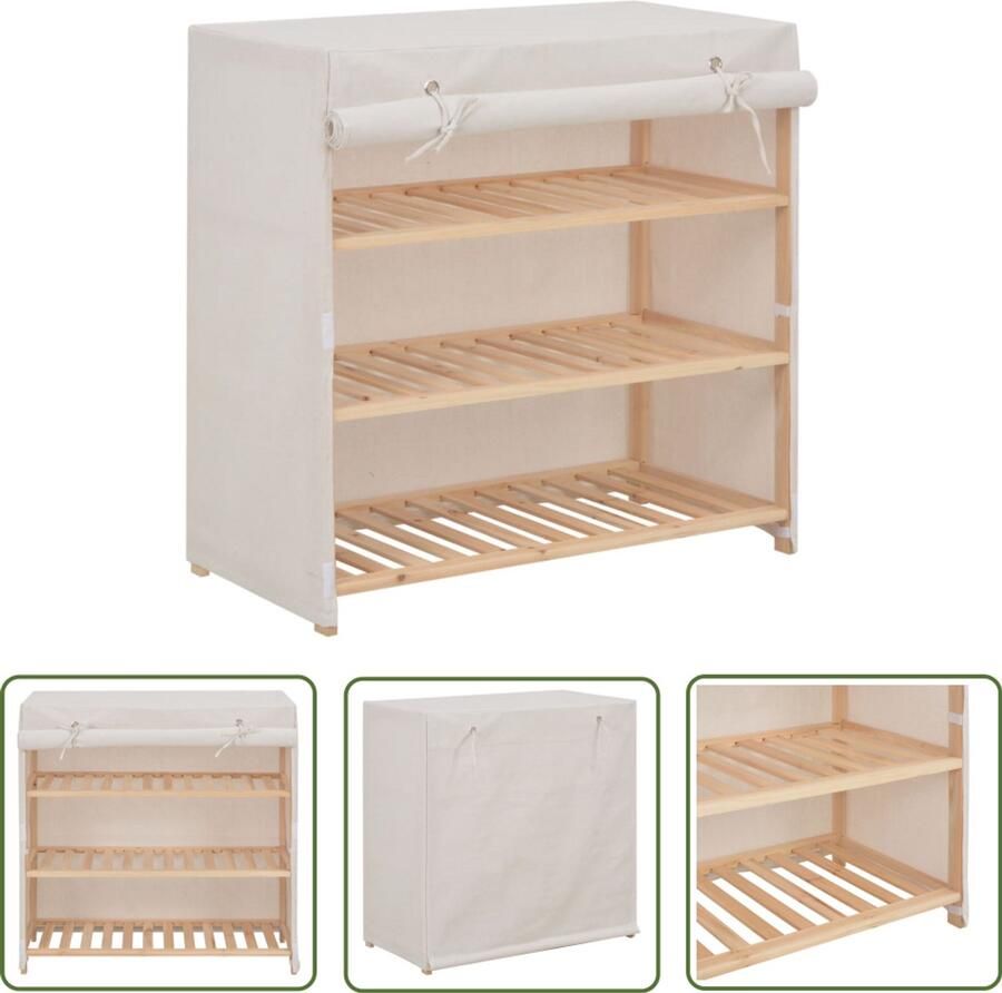 The Living Store Schoenenkast met hoes 79x40x80 cm stof wit Schoenenkast Schoenen Organisatie Stof Schoenenkast Houten Schoenenkast Kleine Schoenenkast