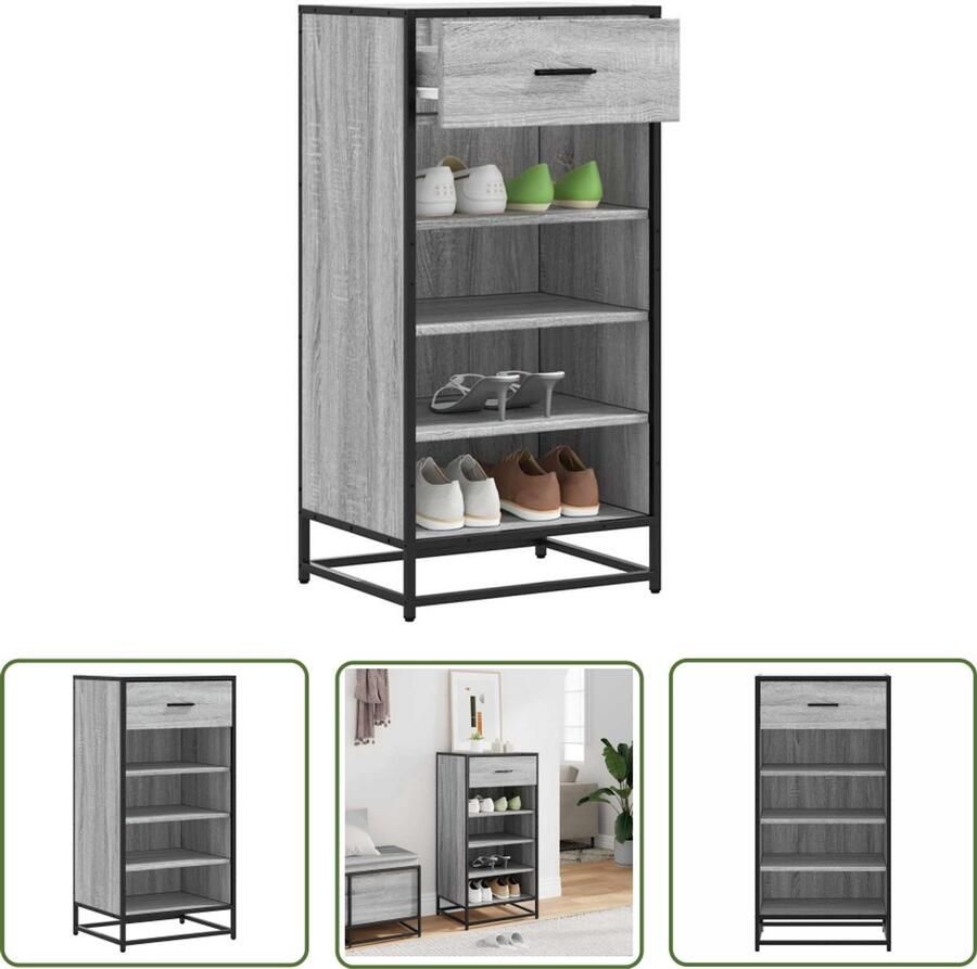 VidaXL Schoenen Organisatie Schoenenrek 48x38x97 5 cm bewerkt hout grijs sonoma eikenkleur Houten Schoenenrek Grijze Schoenenkast Compact Schoenenrek