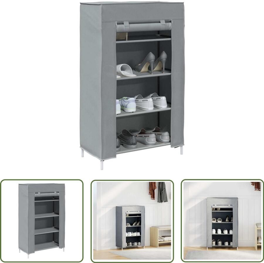 VidaXL Schoenen Organizer Schoenenkast 60 5x30x97 cm vliesvlies grijs Schoenenrek Opbergkast Entree Kast