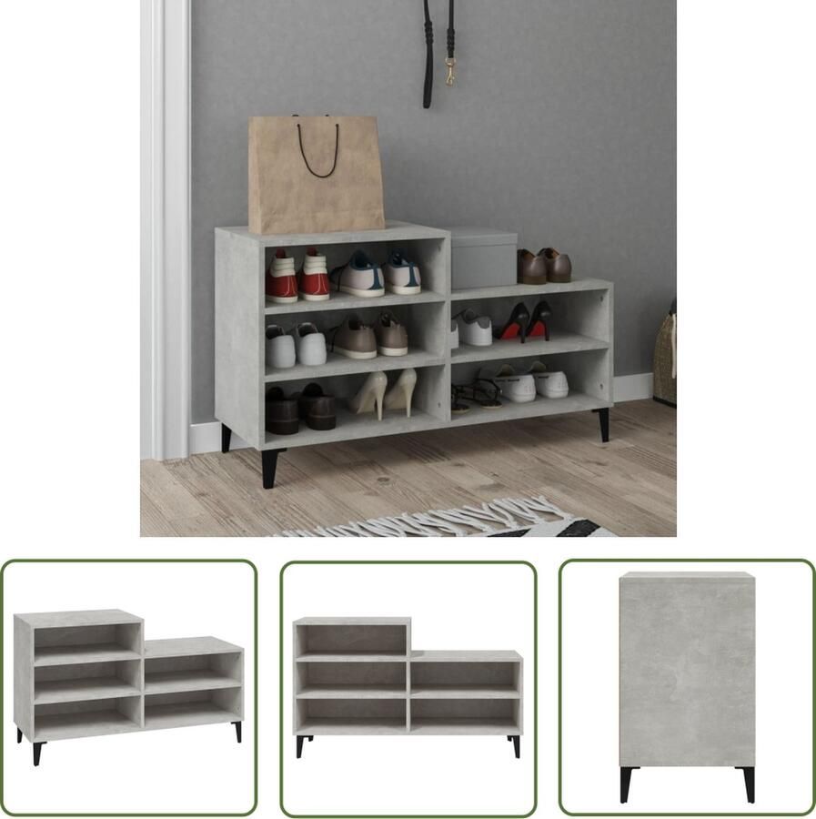 The Living Store Schoenenrek Bewerkt hout 102 x 36 x 60 cm Betongrijs Schoenenkast Schoenen Rek Houten Schoenenkast Betongrijs Opbergkast - Foto 2