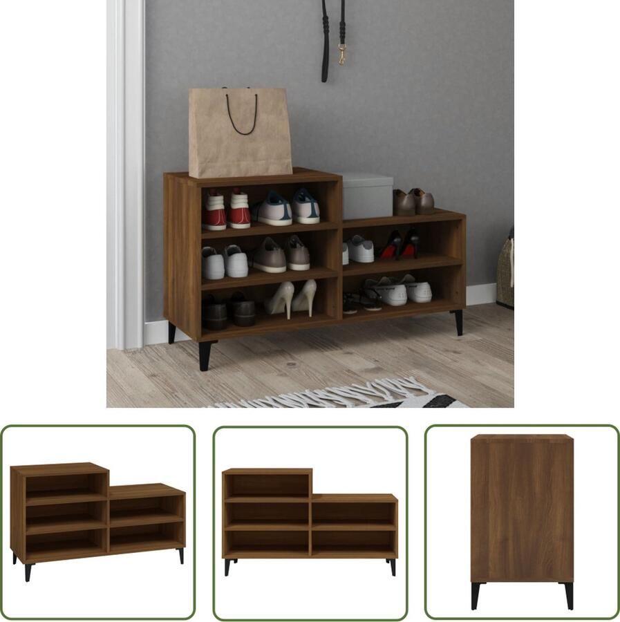 The Living Store Schoenenrek IndustriÃle Stijl 102x36x60 cm Bewerkt hout en metaal Bruineiken Inclusief montagehandleiding Schoenenkast Schoenen Rek Industrieel Design Houten Schoenenkast Bruine Eik - Foto 2