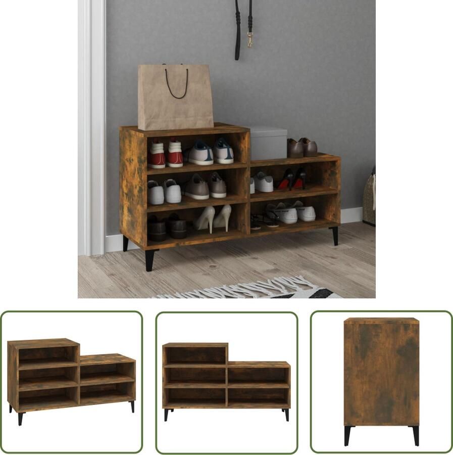 The Living Store Schoenenkast 102x36x60 cm bewerkt hout gerookt eikenkleurig Schoenenkast Schoenen Rek Schoenuitlegger Bergruimte Compact - Foto 2