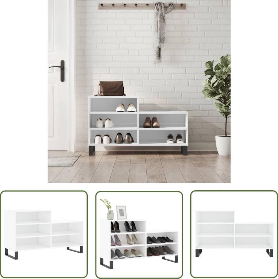 The Living Store Schoenenkast Hoogglans Wit 102 x 36 x 60 cm Duurzaam bewerkt hout Schoenenkast Schoenen Rek Schoenuitlegger Bergruimte Opslag