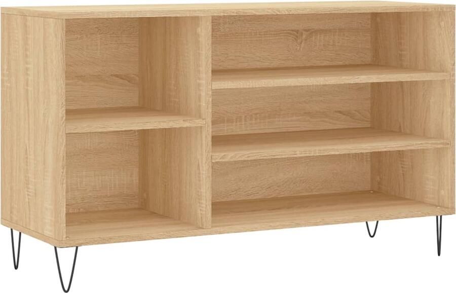 The Living Store Schoenenkast Elegante Opbergruimte 5 vakken Stevig blad Metalen poten Sonoma eiken 102 x 36 x 60 cm Schoenenkast Schoenen Rek Schoenuitlegger Bergruimte Houten Kast