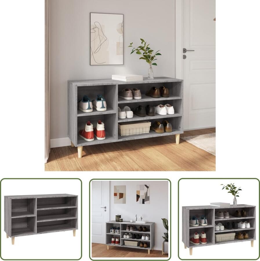 The Living Store Schoenenkast Grijs Sonoma Eiken 102 x 36 x 60 cm Hoge kwaliteit Voldoende opbergruimte Schoenenkast Schoenen Rek Bergruimte Opbergvakken Grijze Schoenenkast - Foto 2