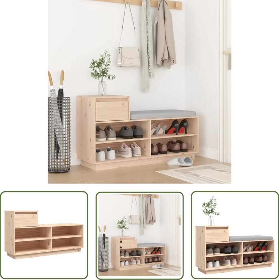The Living Store Schoenenkast Massief Grenenhout 110 x 34 x 61 cm Met lade en 4 vakken Schoenenkast Schoenen Rek Schoenuitlegger Garderobe Kast Houten Schoenenkast - Foto 2