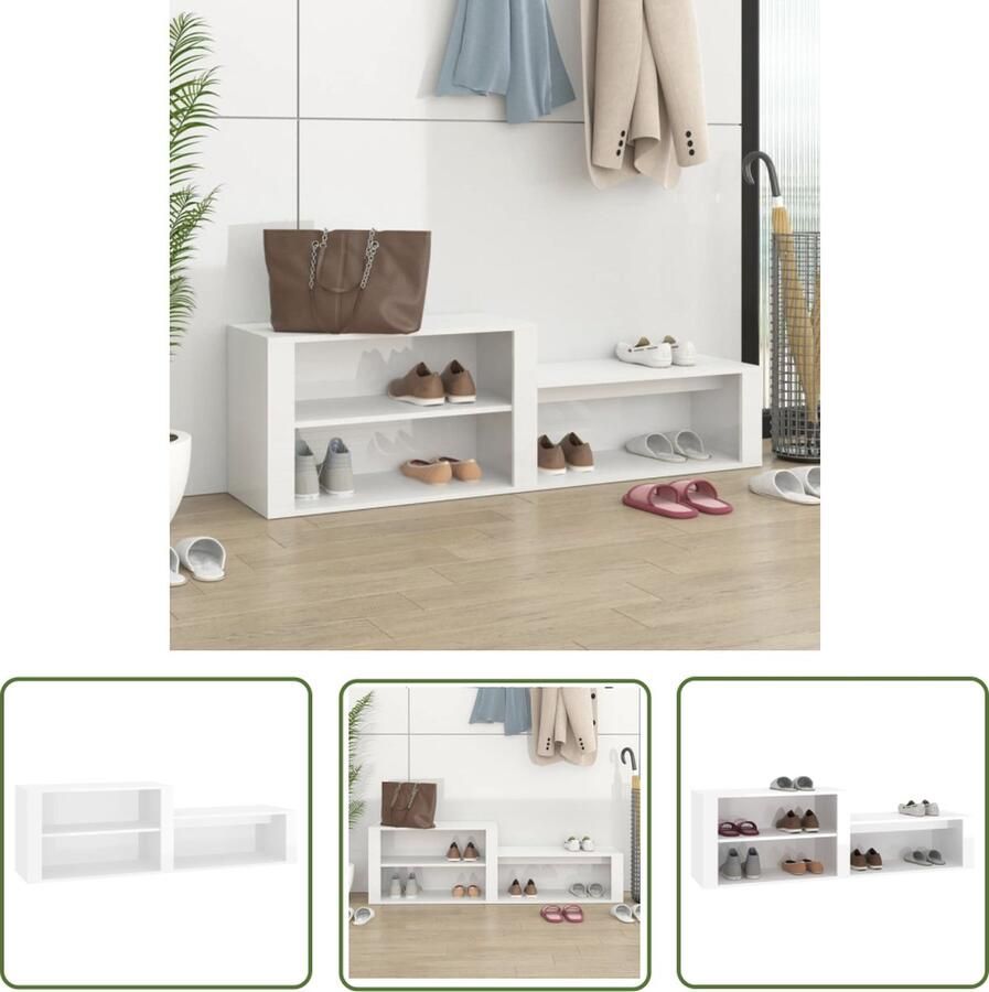 The Living Store Schoenenkast Hoogglans Wit 150 x 35 x 45 cm Stevig Materiaal Voldoende Opbergruimte Schoenenkast Schoenen Rek Houten Schoenenkast Wit Schoenenkast Opbergruimte - Foto 2