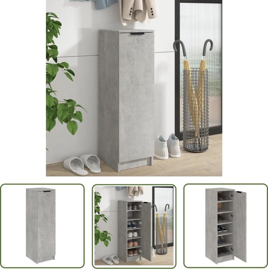 The Living Store Schoenenkast 30x35x100 cm bewerkt hout betongrijs Schoenenkast Schoenen Rek Bergruimte Entree Organisatie Houten Schoenenkast - Foto 2