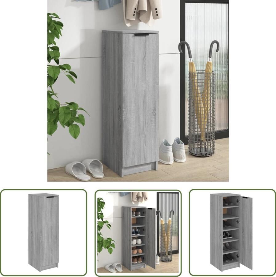 The Living Store Schoenenkast 30x35x100 cm bewerkt hout grijs sonoma eikenkleur Schoenenkast Schoenen Rek Schoenuitlegger Bergruimte Kastje - Foto 2