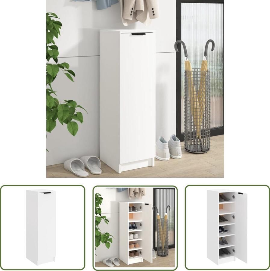 The Living Store Schoenenkast Hout Wit 30 x 35 x 100 cm Opbergruimte Stabiel Schoenenkast Schoenen Rek Opbergkast Houten Schoenenkast Witte Schoenenkast - Foto 2