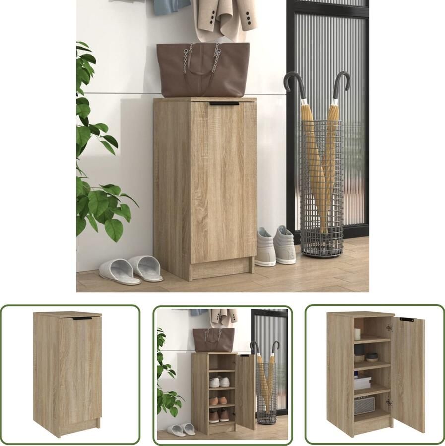 The Living Store Schoenenkast 30x35x70 cm bewerkt hout sonoma eikenkleurig Schoenenkast Schoenen Rek Schoenuitlegger Bergruimte Kast - Foto 2