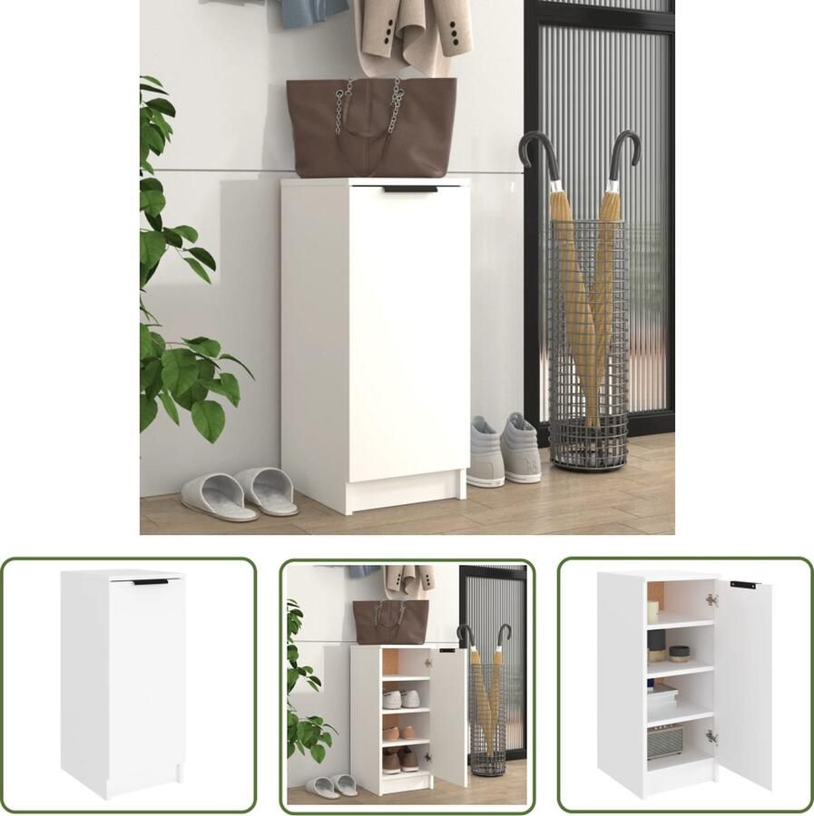 The Living Store Schoenenkast Wit 30 x 35 x 70 cm Bewerkt hout Schoenenkast Schoenen Rek Opbergsysteem Houten Schoenenkast Wit - Foto 2