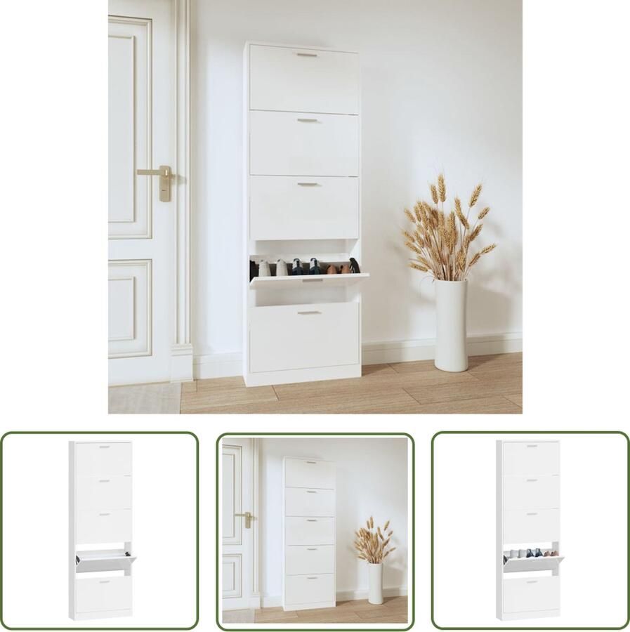 The Living Store Schoenenkast Lena Schoenenrek 5 lades 59x17x169 cm Hoogglans wit Schoenenkast Schoenen Rek Schoenuitlegger Bergruimte Kastje - Foto 2