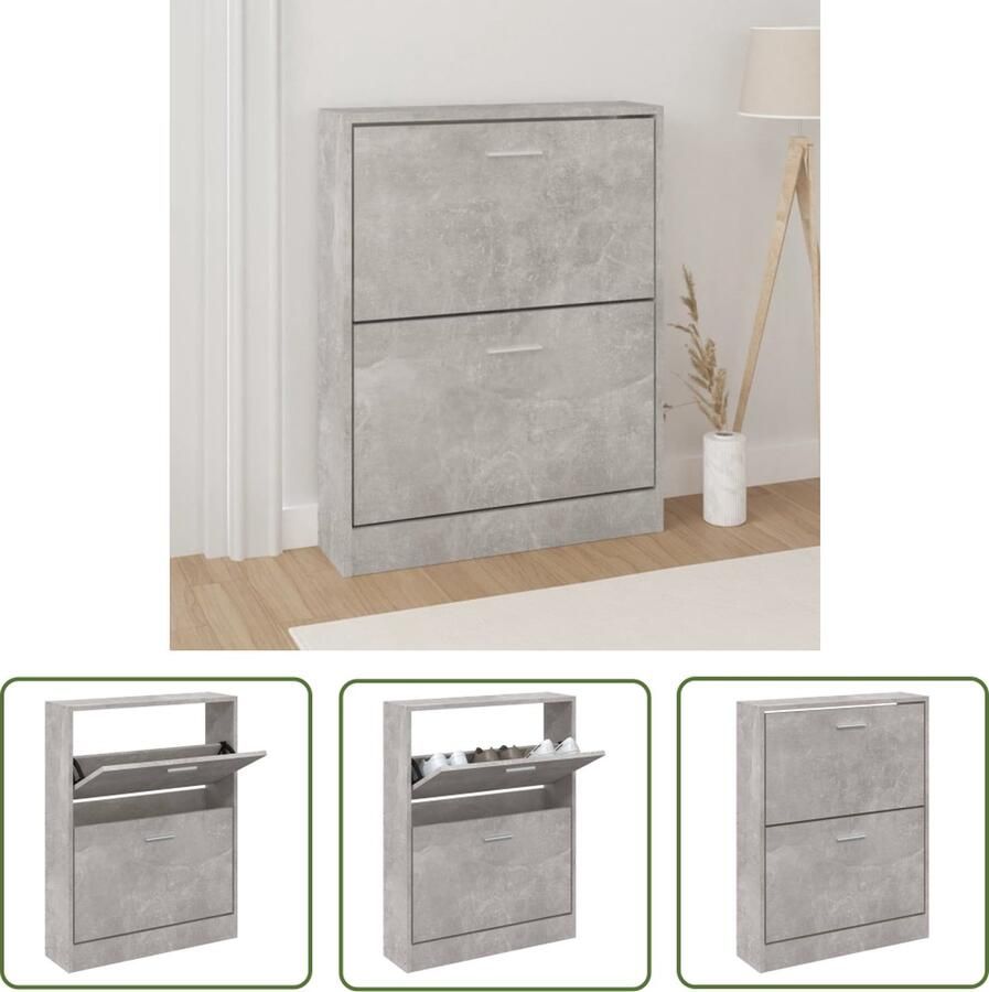 The Living Store Schoenenkast Betongrijs 59 x 17 x 81 cm Duurzaam materiaal Schoenenkast Schoenen Rek Bergruimte Kastje Interieurdecoratie - Foto 2