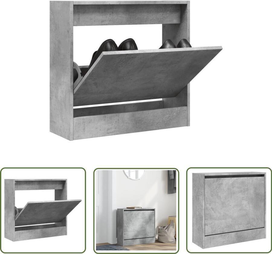 The Living Store Schoenenkast 60x21x57 cm bewerkt hout betongrijs Schoenenkast Schoenen Rek Bergruimte Compact Smal