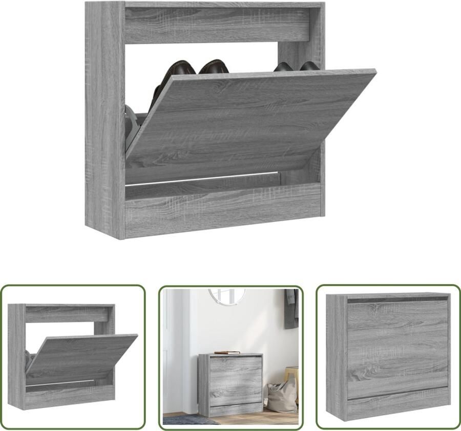 VidaXL Schoenen Rek Schoenenkast 60x21x57 cm bewerkt hout grijs sonoma eikenkleurig Houten Schoenenkast Grijze Schoenenkast Compacte Schoenenkast