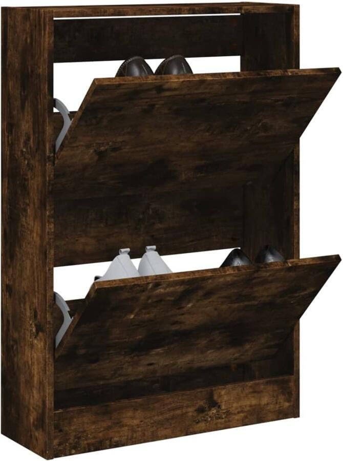 The Living Store Schoenenkast 60x21x87 5 cm bewerkt hout gerookt eikenkleurig Schoenenkast Schoenen Rek Bergruimte Compact Smal