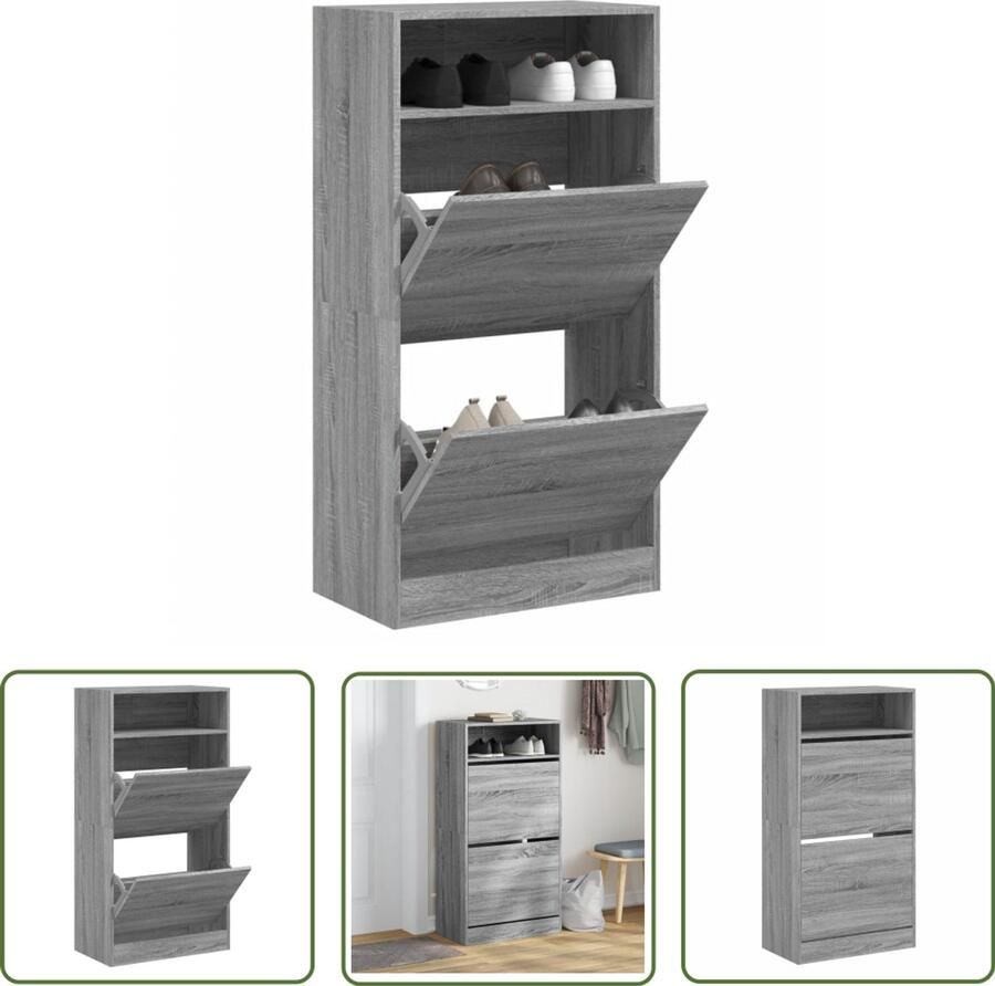 The Living Store Schoenenkast 60x34x116 cm bewerkt hout grijs sonoma eikenkleur Schoenenkast Schoenen Rek Opbergkast Entryway Furniture Hall Stand