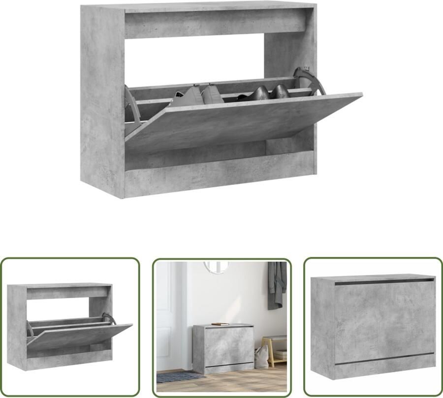 The Living Store Schoenenkast 80x34x63 cm bewerkt hout betongrijs Schoenenrek Schoenenrekken Opbergrek Voor Schoenen Schoenenstellage