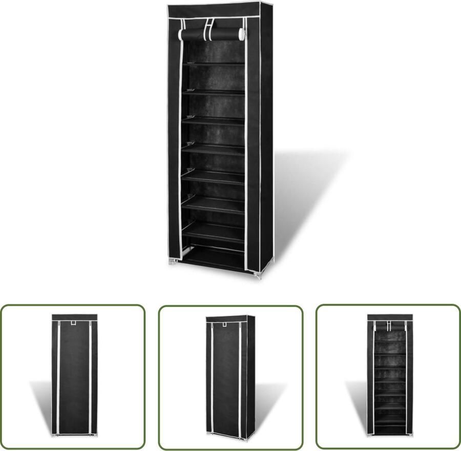 The Living Store schoenenkast 8-laags zwart 57 x 29 x 162 cm Schoenenkast Schoenen Rek Opslag Organisatie Interieurdecoratie - Foto 2