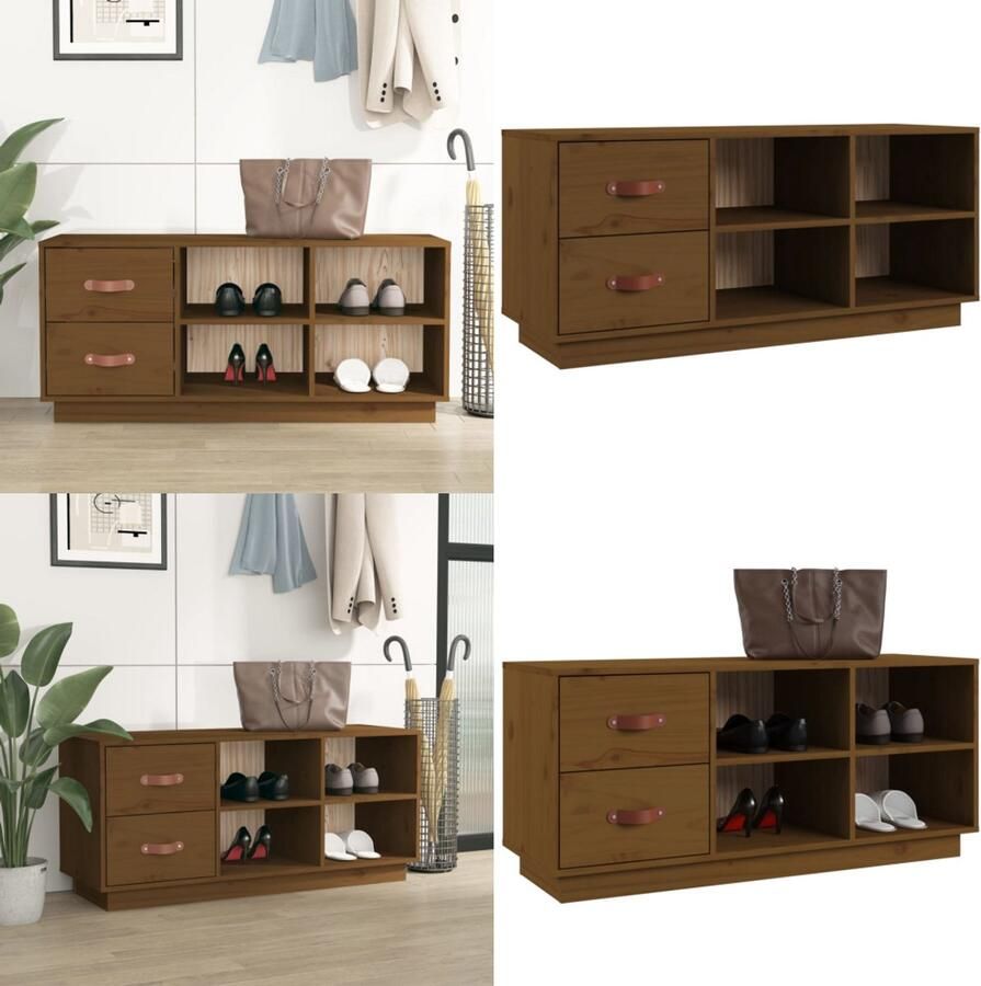 VidaXL Schoenenbank 100x34x45 cm massief grenenhout honingbruin Schoenenbank Schoenenbanken Opbergbank Schoenenkast