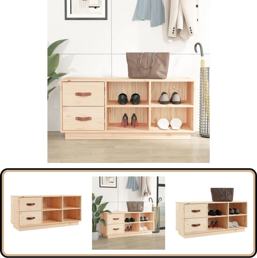 VidaXL Schoenenbank 100x34x45 cm Massief Grenenhout Schoenenkast Entree Meubilair Schoenenrek Opbergmeubel Grenoble Hout