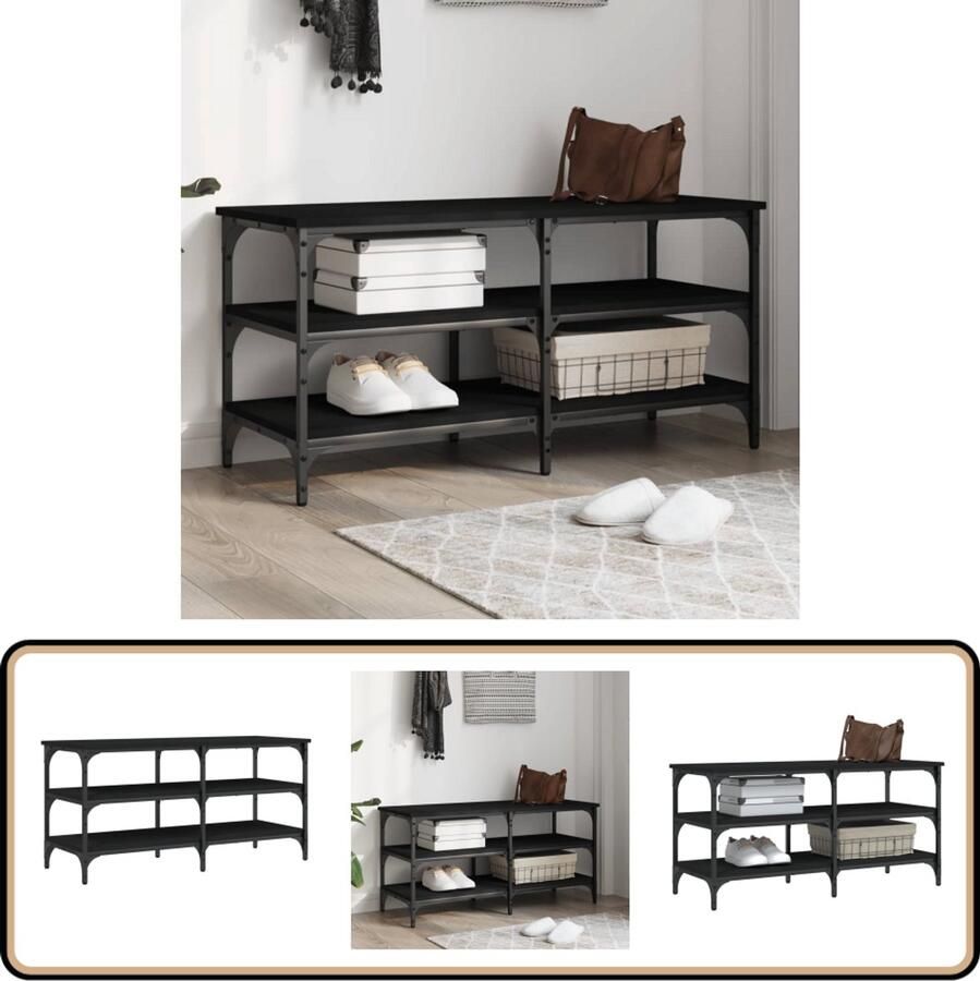 VidaXL -Schoenenbank-100x38 5x49-cm-bewerkt-hout-zwart