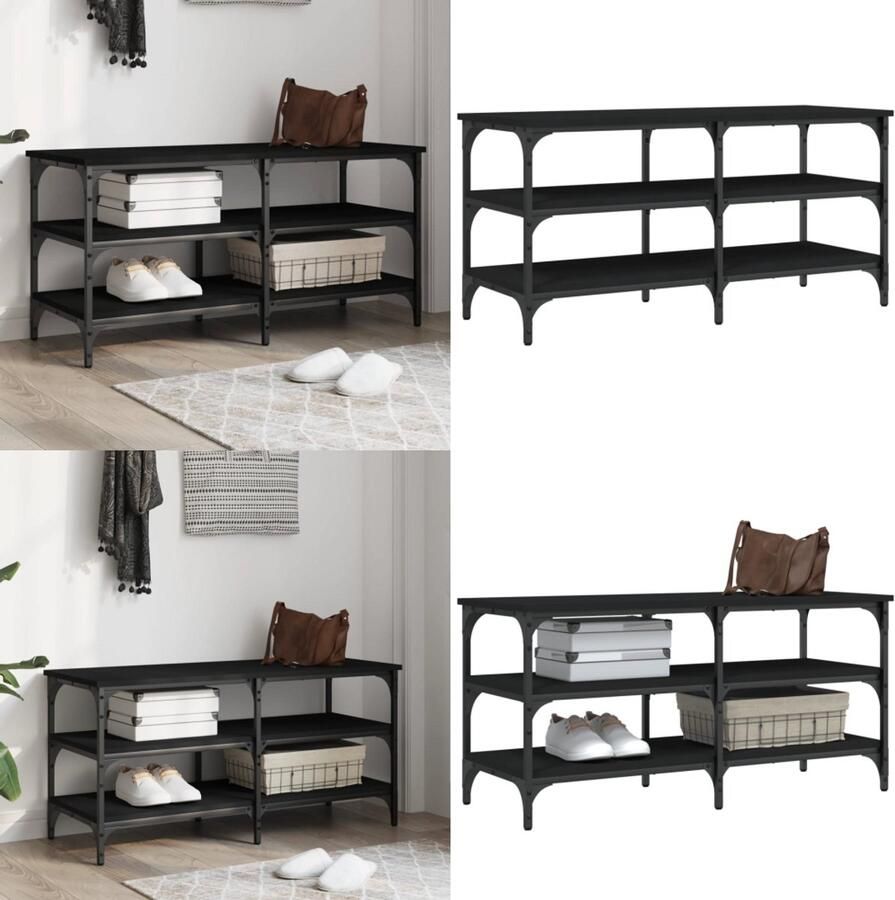 VidaXL Schoenenbank 100x38 5x49 cm bewerkt hout zwart Schoenenbankje Schoenenbankjes Halbankje Opbergbankje