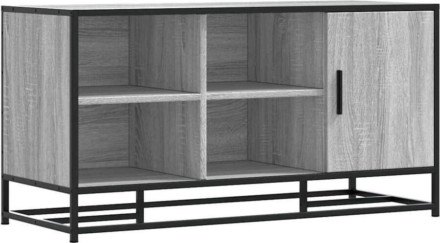The Living Store Schoenenbank 100x40x53 5 cm bewerkt hout en metaal grijs sonoma Schoenenbankje Schoenenbankjes Halbankje Opbergbankje