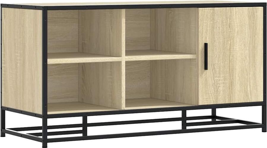 The Living Store Schoenenbank 100x40x53 5 cm bewerkt hout en metaal sonoma eiken Schoenenbankje Schoenenbankjes Halbankje Opbergbankje