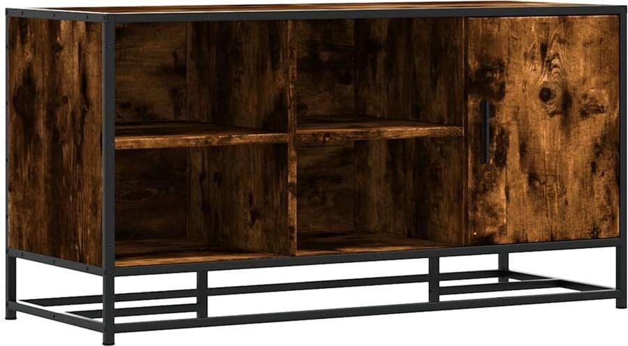 The Living Store Schoenenbank 100x40x53 5cm bewerkt hout en metaal gerookt eiken Schoenenbankje Schoenenbankjes Halbankje Opbergbankje
