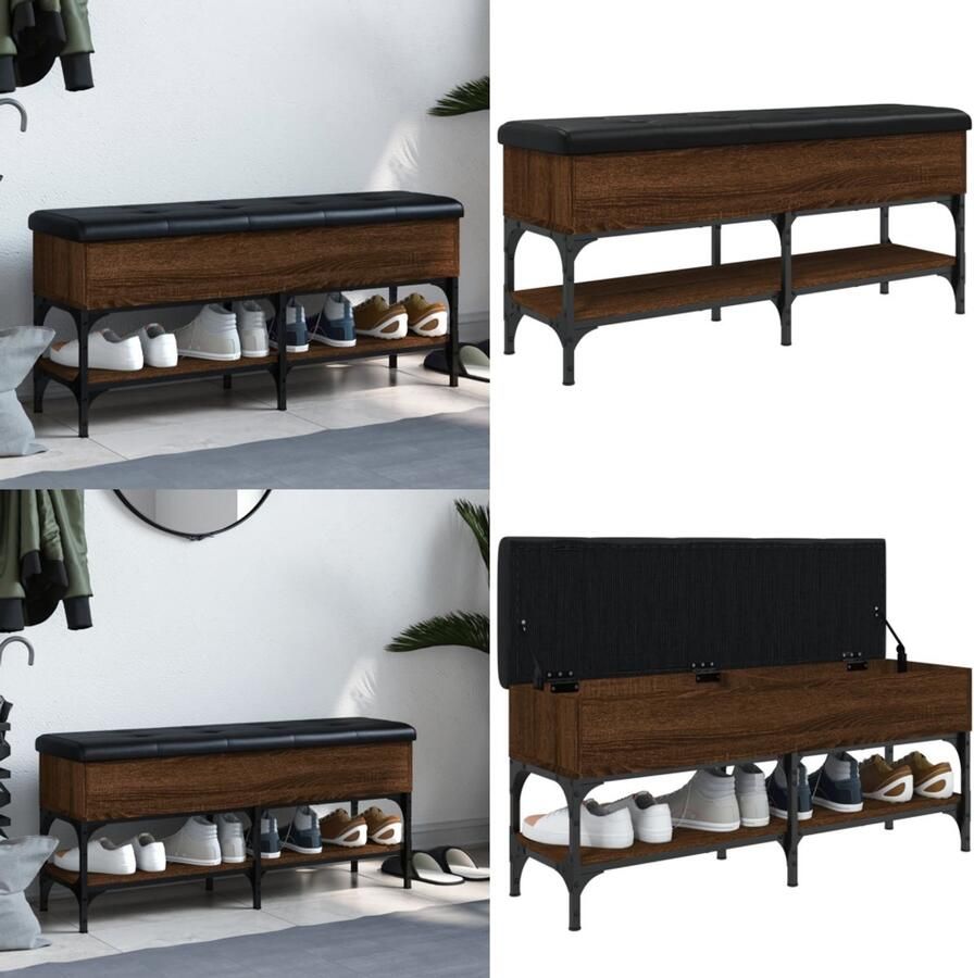 VidaXL Schoenenbank 102x32x45 cm bewerkt hout bruin eikenkleur Schoenenbankje Schoenenbankjes Halbankje Opbergbankje