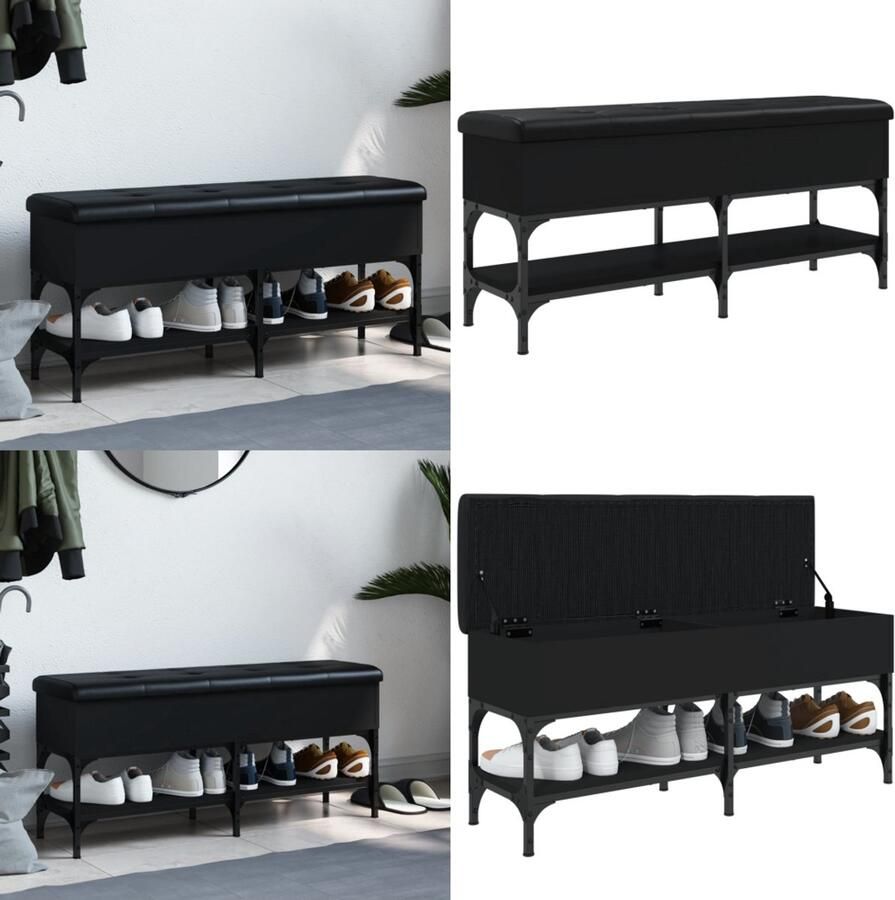 VidaXL Schoenenbank 102x32x45 cm bewerkt hout zwart Schoenenbankje Schoenenbankjes Halbankje Opbergbankje