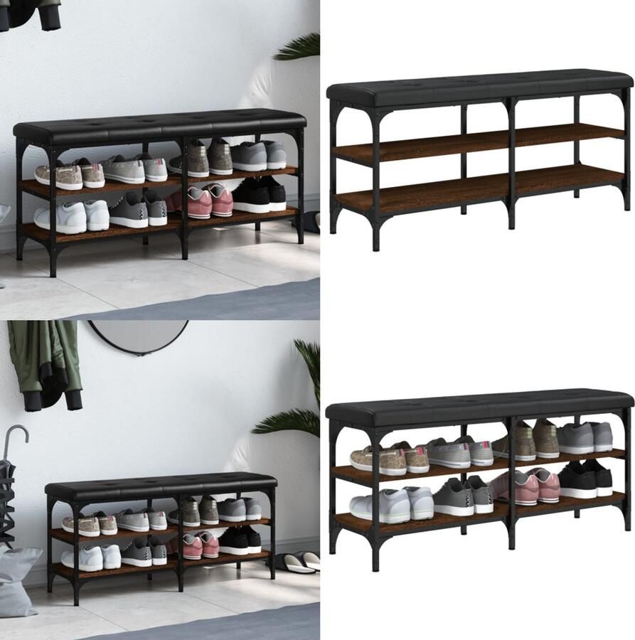 VidaXL Schoenenbank 102x32x47 cm bewerkt hout bruin eikenkleur Schoenenbankje Schoenenbankjes Halbankje Opbergbankje