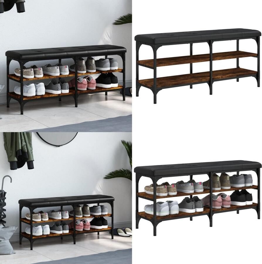 VidaXL Schoenenbank 102x32x47 cm bewerkt hout gerookt eikenkleurig Schoenenbankje Schoenenbankjes Halbankje Opbergbankje
